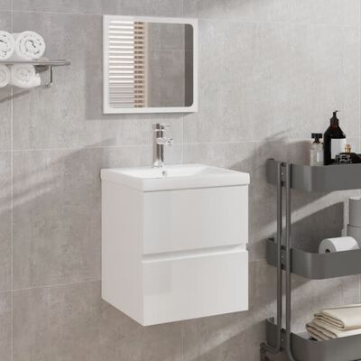 vidXL Kúpeľňová skrinka so zrkadlom lesklá biela kompozitné drevo