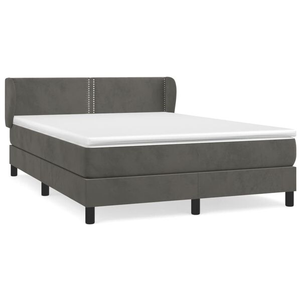 vidaXL Posteľn&yacute; r&aacute;m boxspring s matracom tmavosiv&yacute; 140x190 cm zamat