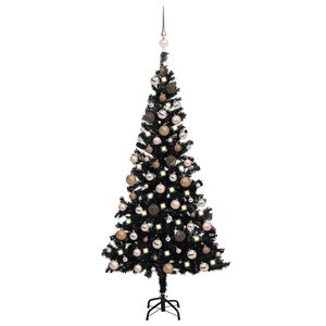 vidaXL Osvetlen&yacute; umel&yacute; vianočn&yacute; stromček s guľami, čierny 180 cm, PVC