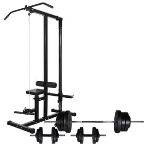 vidaXL Posilňovacia veža so sadou činiek barbell a dumbbell 60,5 kg