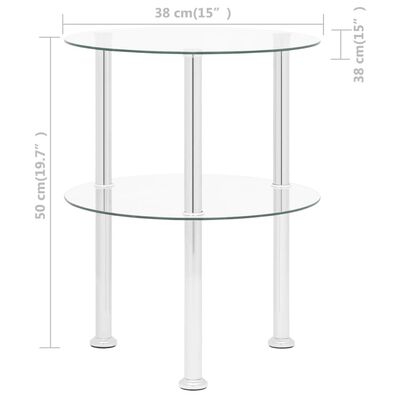 vidaXL Bočný stolík s 2 policami priehľadný 38 cm tvrdené sklo