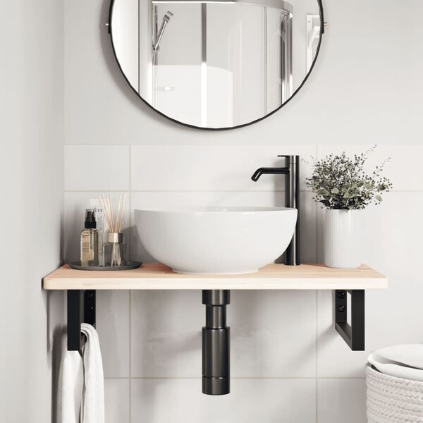 vidaXL Polica pod umývadlo, nástenná, oceľ a dubový masív