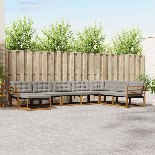 vidaXL Z&aacute;hradn&aacute; s&uacute;prava gaučov s vank&uacute;&scaron;om 8 pcs Pr&iacute;rodn&aacute; a svetlosiv&aacute;