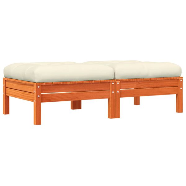 vidaXL Záhr. podnožky s vankúšmi 2 ks voskové hnedé masívna borovica