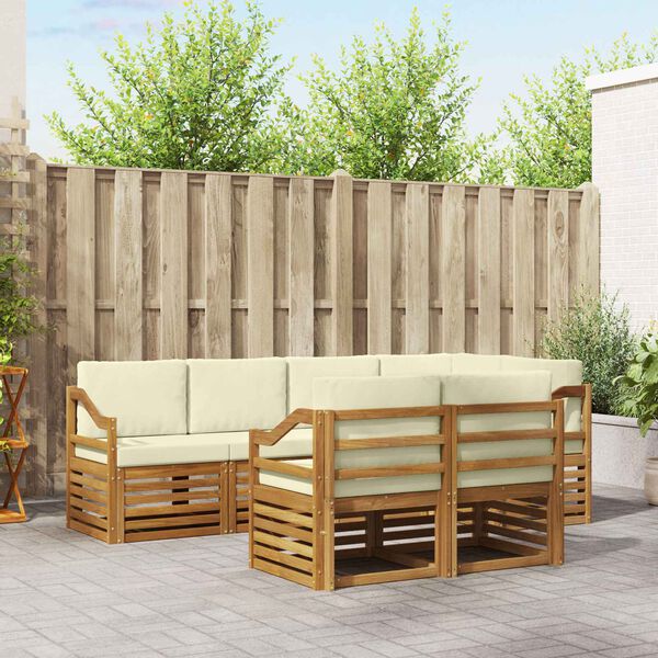 vidaXL Sada rohov&yacute;ch gaučov s vank&uacute;&scaron;om 7 pcs Pr&iacute;rodn&aacute; a kr&eacute;mov&aacute;