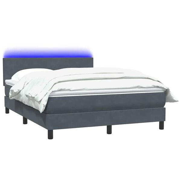 vidaXL Posteľn&yacute; r&aacute;m boxspring s matracom a LED tmavosiv&yacute; 140x220 cm zamat
