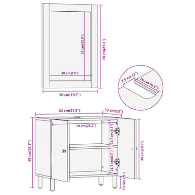 vidaXL 2-dielna súprava kúpeľňových skriniek, mangový masív