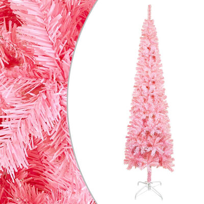 vidaXL Úzky vianočný stromček s LED a sadou gulí ružový 120 cm