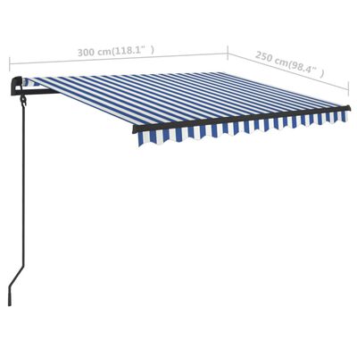 vidaXL Ručne zaťahovacia markíza so stĺpikmi 3x2,5 m modro-biela
