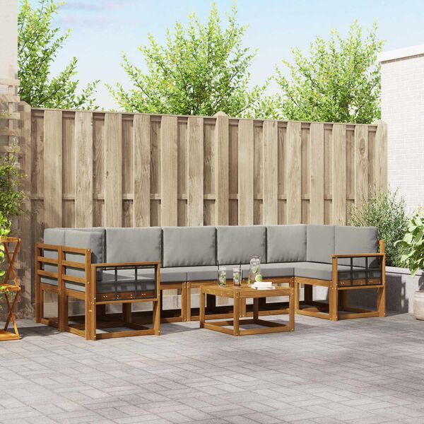 vidaXL Z&aacute;hradn&aacute; s&uacute;prava gaučov s vank&uacute;&scaron;om 8 pcs Pr&iacute;rodn&aacute; a svetlosiv&aacute;