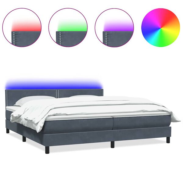 vidaXL Posteľn&yacute; r&aacute;m boxspring s matracom a LED tmavosiv&yacute; 180x210 cm zamat