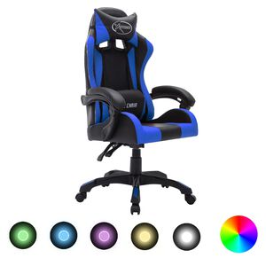 vidaXL Hern&aacute; stolička s RGB LED svetlami modro-čierna umel&aacute; koža