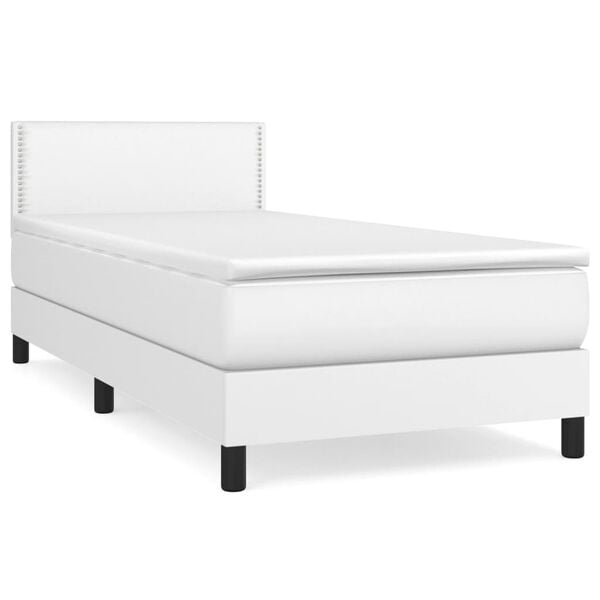 vidaXL Boxspring posteľ s matracom biela 90x200 cm umel&aacute; koža