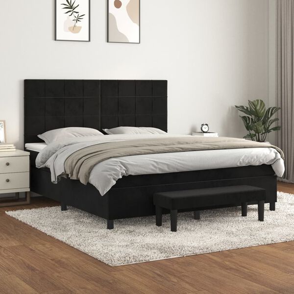 vidaXL Posteľn&yacute; r&aacute;m boxspring s matracom čierny 160x200 cm zamat