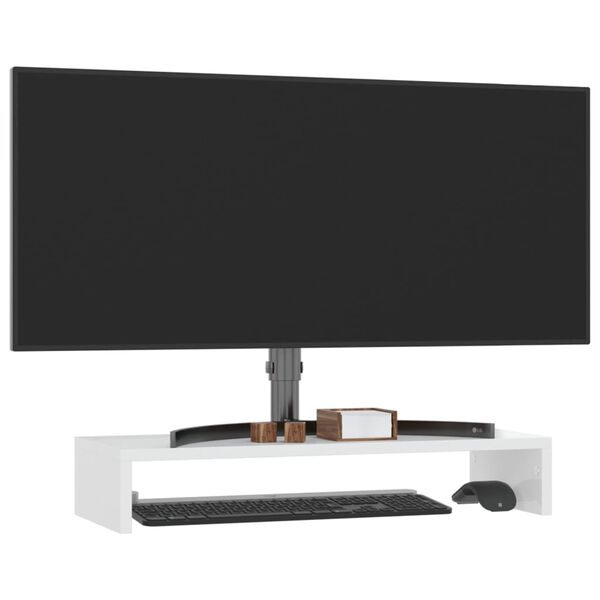 vidaXL Stojan na monitor lesklý biely 60x23,5x12 cm spracované drevo