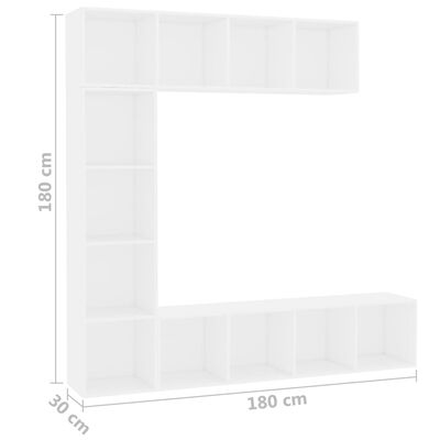 vidaXL 3-dielna knižnica/TV skrinka biela 180x30x180 cm