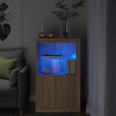 vidaXL Bočná skrinka s LED svetlami dub sonoma kompozitné drevo