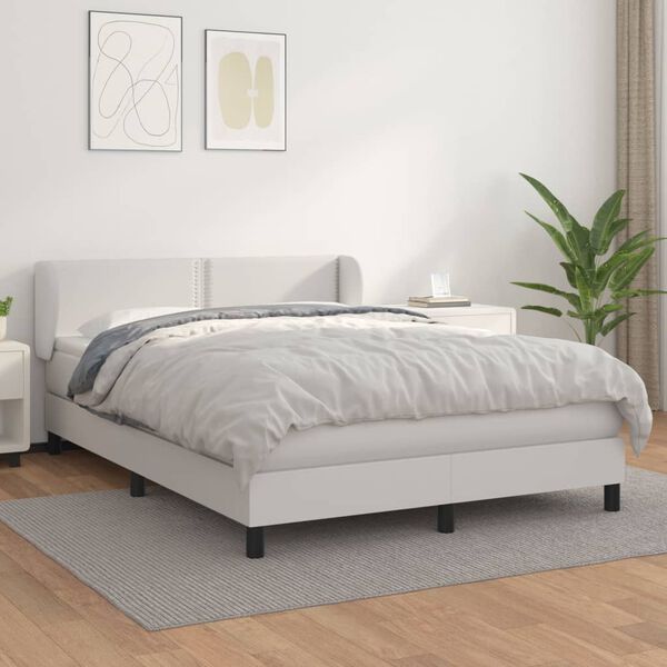 vidaXL Boxspring posteľ s matracom biela 140x200 cm umel&aacute; koža
