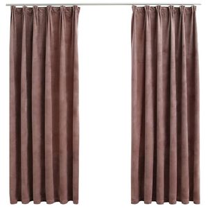 vidaXL Zatemňovacie z&aacute;vesy 2ks s h&aacute;čikmi, zamat, staroružov&eacute; 140x175cm