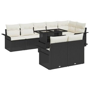 vidaXL S&uacute;prava z&aacute;hradn&yacute;ch pohoviek s vank&uacute;&scaron;om 9 pcs Čierna Poly ratan