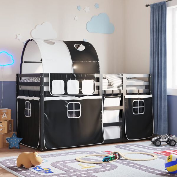 vidaXL Poschodov&aacute; posteľ z&aacute;vesy bielo-čierna 90x200cm mas&iacute;vna borovica