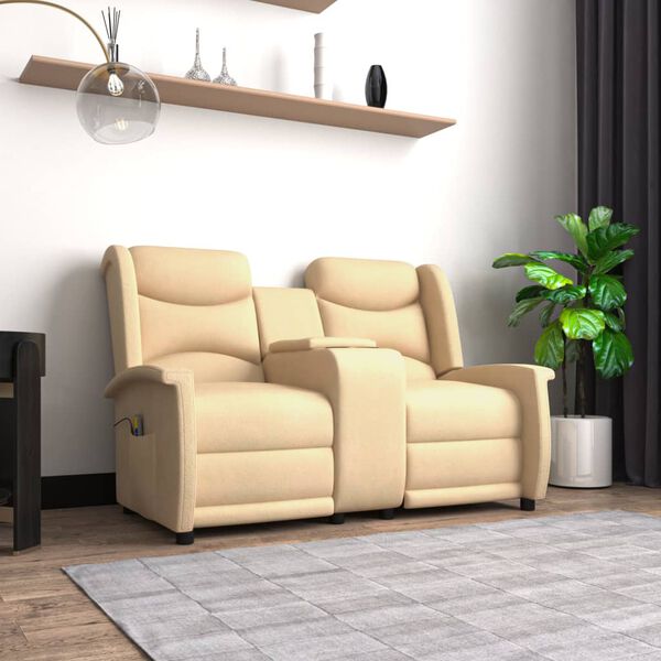 vidaXL 2-miestne skl&aacute;pacie mas&aacute;žne kreslo+držiak na poh&aacute;re, kr&eacute;mov&eacute;