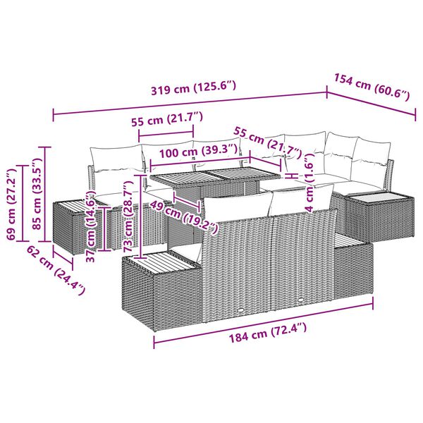 vidaXL S&uacute;prava z&aacute;hradn&yacute;ch pohoviek s &uacute;ložiskom 9 pcs Čierna Poly ratan