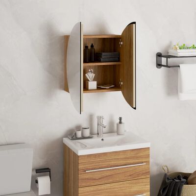 vidaXL Kúpeľňová skrinka s okrúhlym zrkadlom a LED dub 40x40x17,5 cm