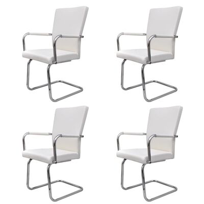 vidaXL Jedálenské stoličky, perová kostra 4 ks, biele, umelá koža