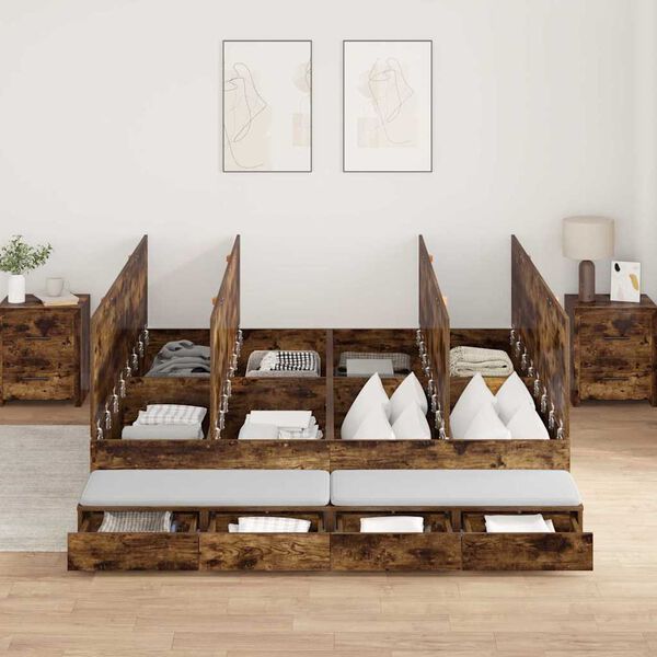 vidaXL R&aacute;m postele s &uacute;ložn&yacute;m prostorem so z&aacute;suvkou Dymov&aacute; dub 180 cm