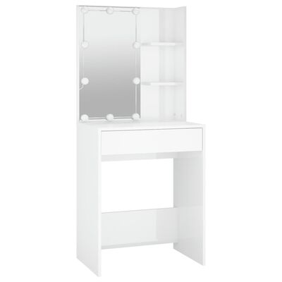 vidaXL Toaletný stolík s LED lesklý biely 60x40x140 cm