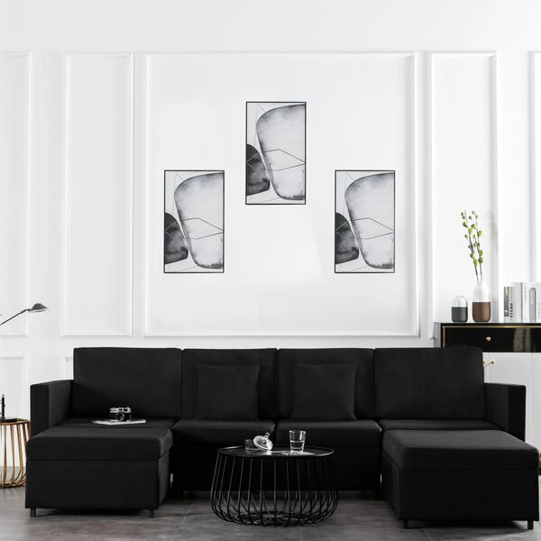 vidaXL 4-miestna rozkladacia pohovka, l&aacute;tka, čierna