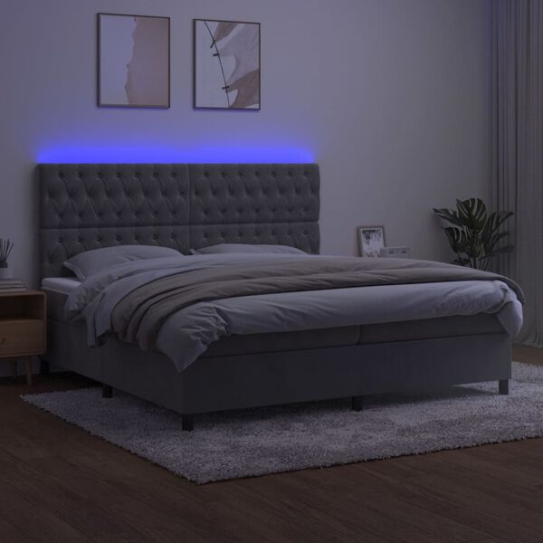 vidaXL Posteľ boxsping s matracom a LED bledosiv&aacute; 200x200 cm zamat