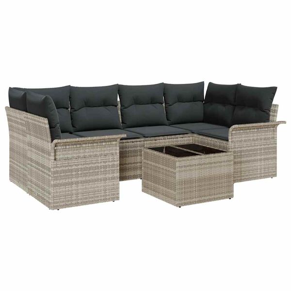 vidaXL Súprava záhradných pohoviek 7 pcs Svetlosivá polyratan