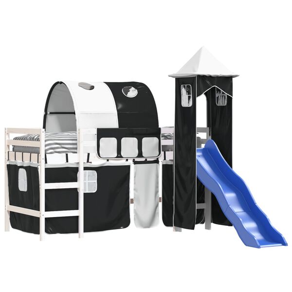 vidaXL Detsk&aacute; vyv&yacute;&scaron;en&aacute; posteľ veža bielo-čierna 90x200 cm borovica