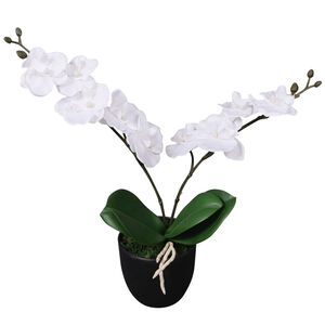 vidaXL Umel&aacute; rastlina, orchidea s kvetin&aacute;čom 30 cm, biela
