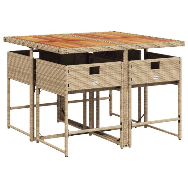 vidaXL 5-dielna z&aacute;hradn&aacute; jed&aacute;lensk&aacute; s&uacute;prava a vank&uacute;&scaron;e b&eacute;žov&aacute; polyratan