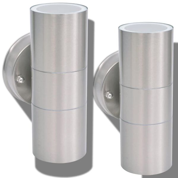 vidaXL Vonkaj&scaron;ie n&aacute;stenn&eacute; LED svietidl&aacute;, 2 ks, nerezov&aacute; oceľ