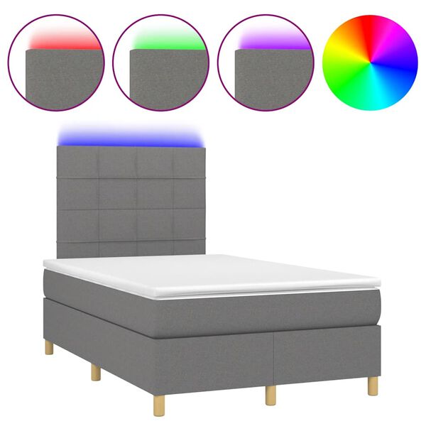 vidaXL Boxspring posteľ s matracom a LED, tmavosiv&aacute; 120x190 cm, l&aacute;tka