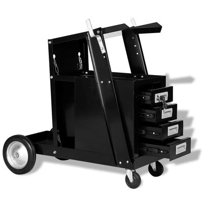 vidaXL Vozík na zváračské náradie so 4 zásuvkami, čierny