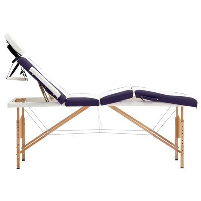 vidaXL Skladací masážny stôl 4 zónový drevený biely a fialový