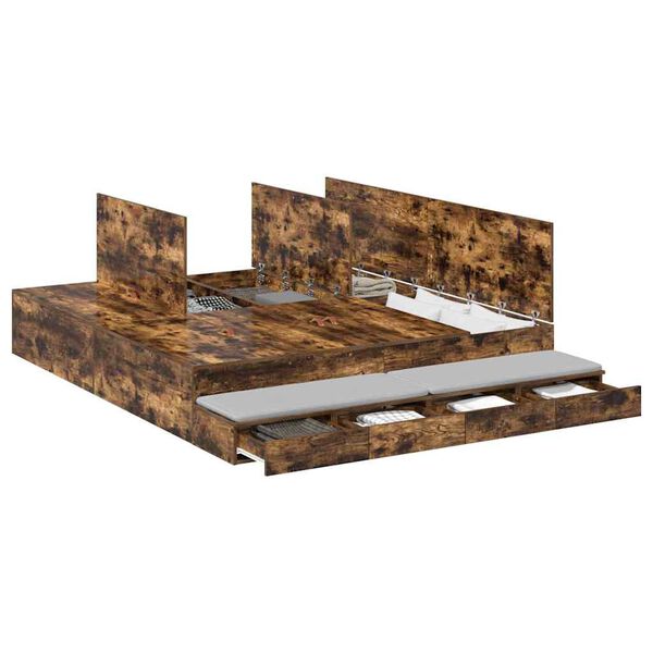 vidaXL Rám postele s úložným prostorem so zásuvkou Dymová dub 200 cm