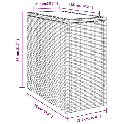 vidaXL Záh. príručný stôl sklenená doska čierny 58x27,5x55cm polyratan