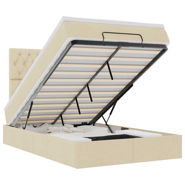 VidaXL Osmanská posteľ s matracom a LED krémovou 120x190 cm Látka