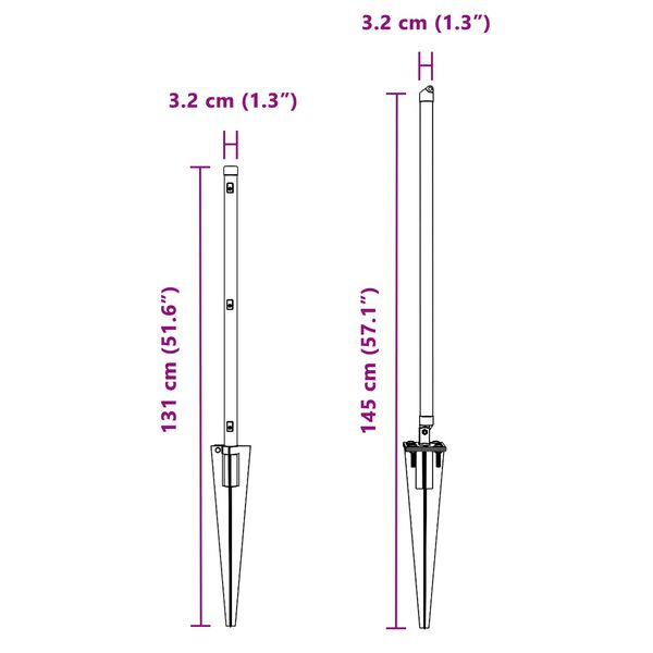vidaXL Stĺp na plot. Iný 52 pcs Sivá 3,2 x 3,2 x 100 cm Oceľ