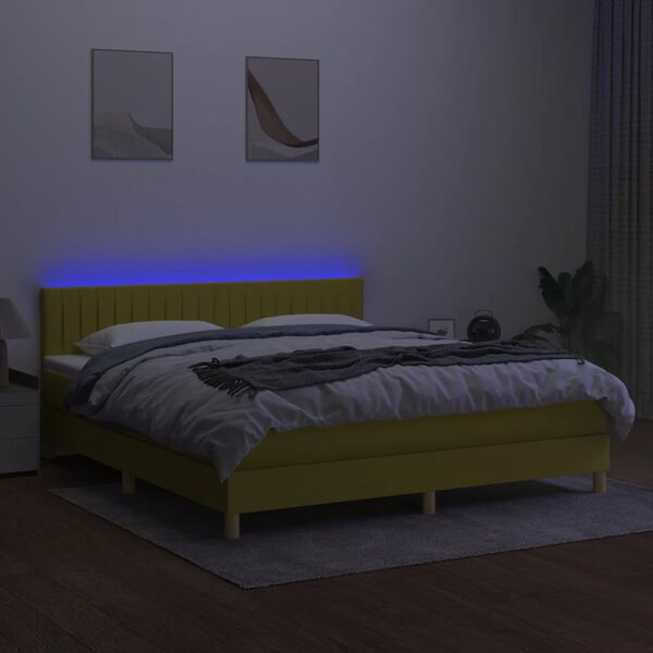 vidaXL Posteľ boxsping s matracom a LED zelen&aacute; 180x200 cm l&aacute;tka