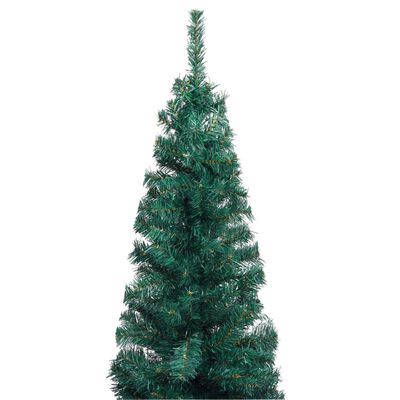 vidaXL Úzky osvetlený umelý vianočný stromček+stojan, zelený 180cm PVC
