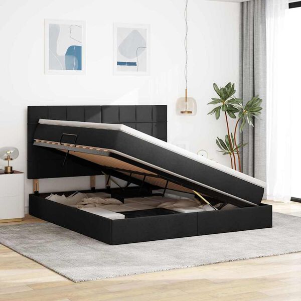 vidaXL Postel s &uacute;ložn&yacute;m prostorem a matrac&iacute; Čierna 160 x 200 cm