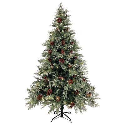 vidaXL Osvetlený vianočný stromček+šišky, zeleno biely 120cm, PVC a PE
