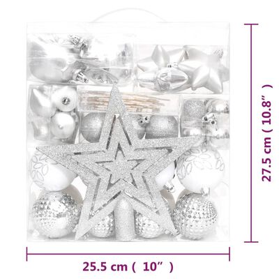 vidaXL 70-dielna sada vianočných ozdôb strieborná/biela